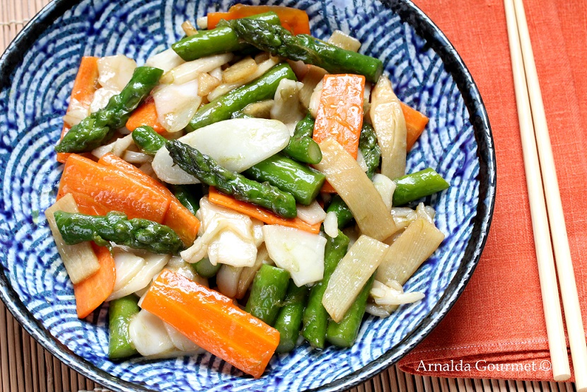 Gnocchi di riso con asparagi, carote, bambù e salsa di ostriche - Arnalda  Gourmet